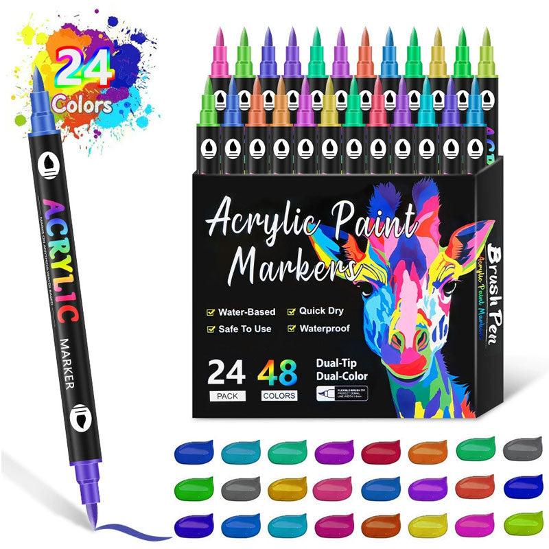 Dual Tip Acrylic Paint Pen Marker - 24/48/72 Colours/