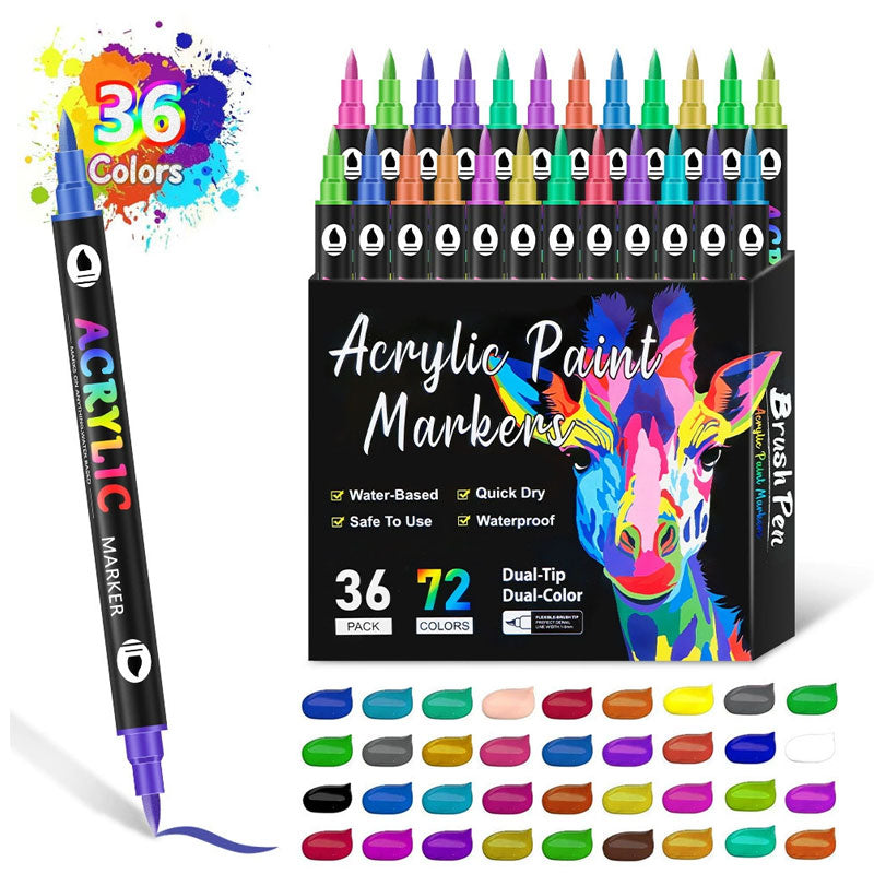 Dual Tip Acrylic Paint Pen Marker - 24/48/72 Colours/