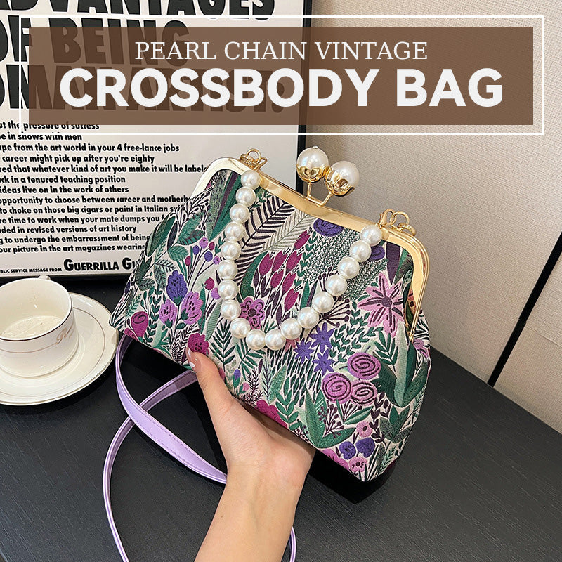 👛👛Vintage Crossbody-väska med pärlkedja