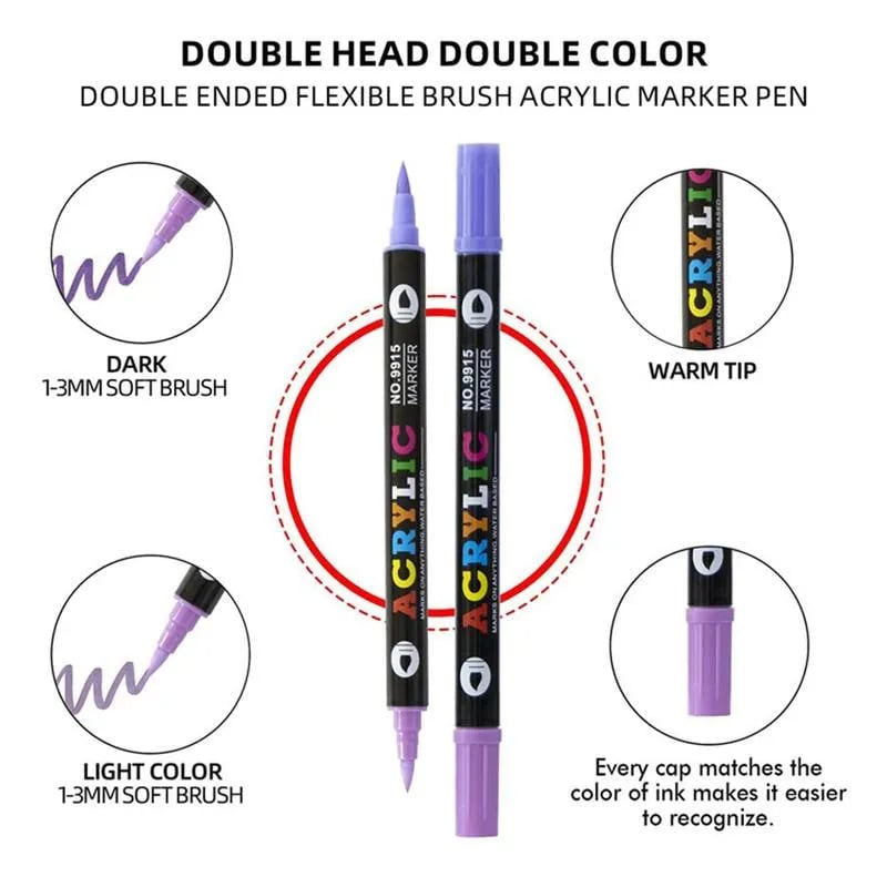 Dual Tip Acrylic Paint Pen Marker - 24/48/72 Colours/