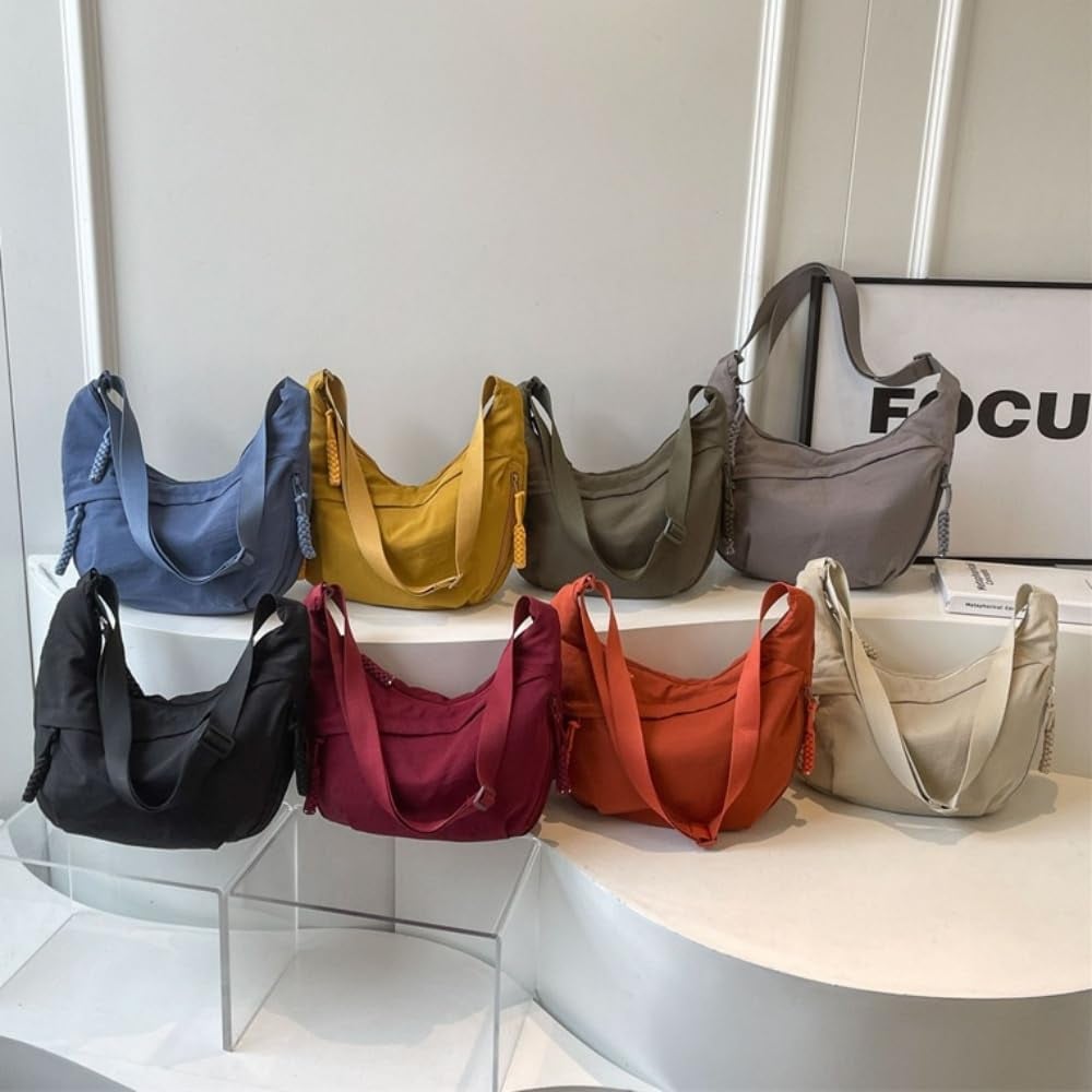 Designer Direktförsäljning👜Kvinnor Mode Plain Color Nylon Crossbody Hobo Bag