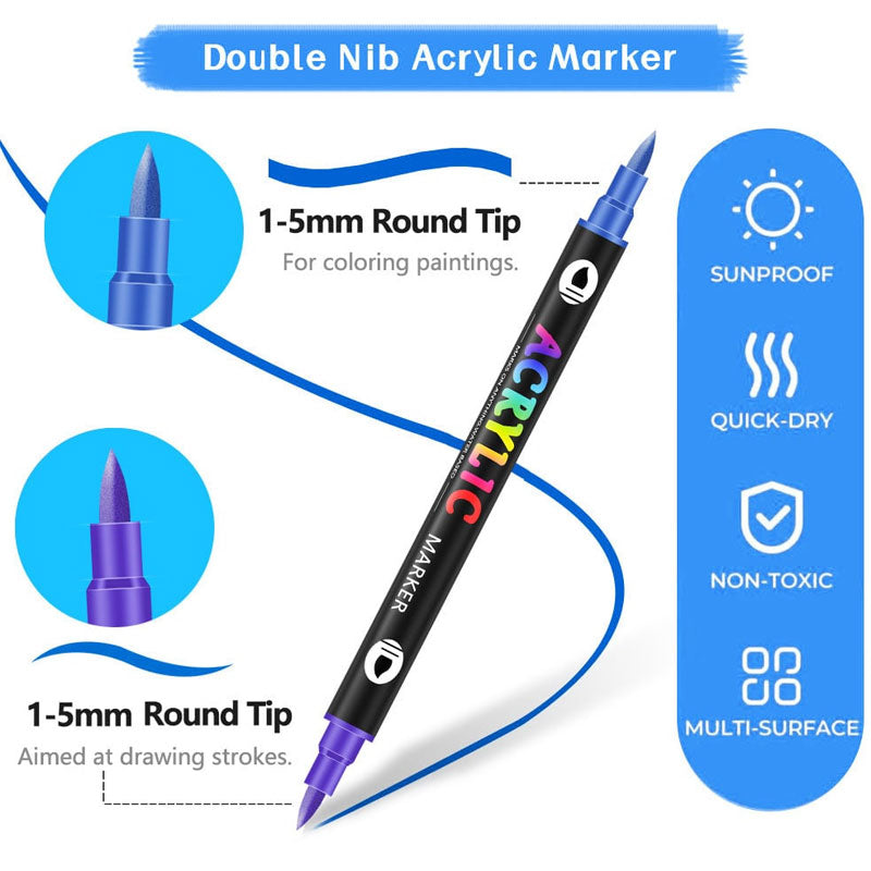 Dual Tip Acrylic Paint Pen Marker - 24/48/72 Colours/