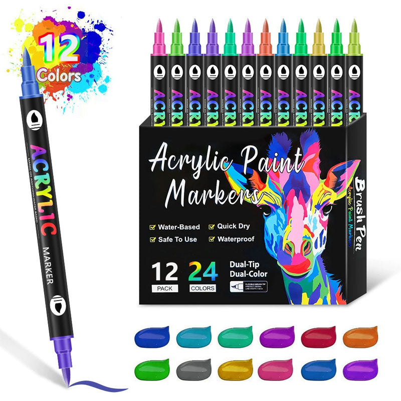 Dual Tip Acrylic Paint Pen Marker - 24/48/72 Colours/