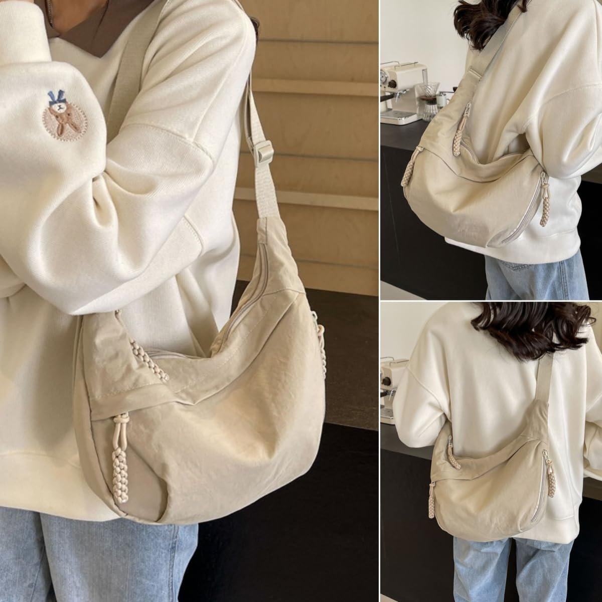 Designer Direktförsäljning👜Kvinnor Mode Plain Color Nylon Crossbody Hobo Bag