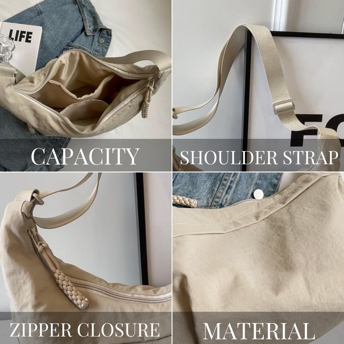 Designer Direktförsäljning👜Kvinnor Mode Plain Color Nylon Crossbody Hobo Bag